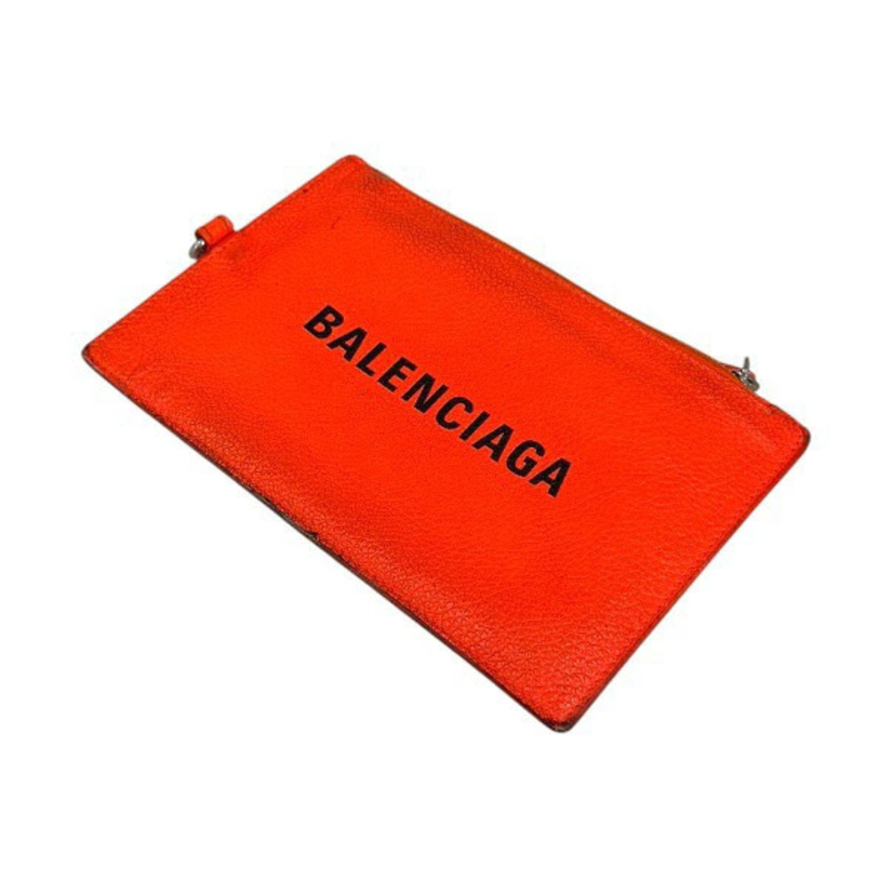 Balenciaga Leather Card Case Wallet Coin Orange B